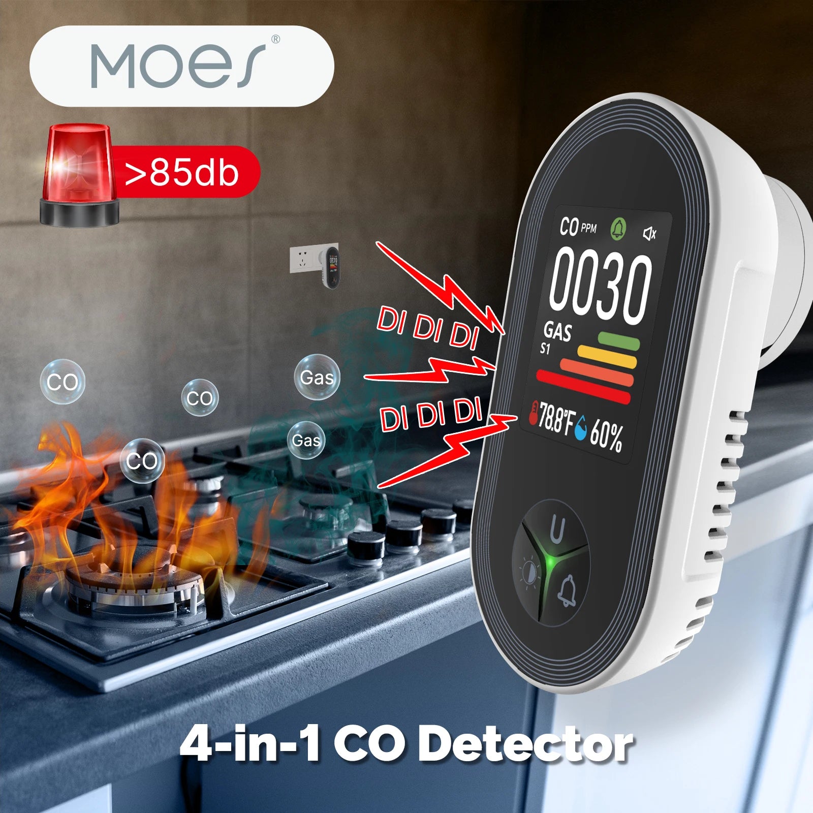 4-in-1 Gas Leak Detector Monitor